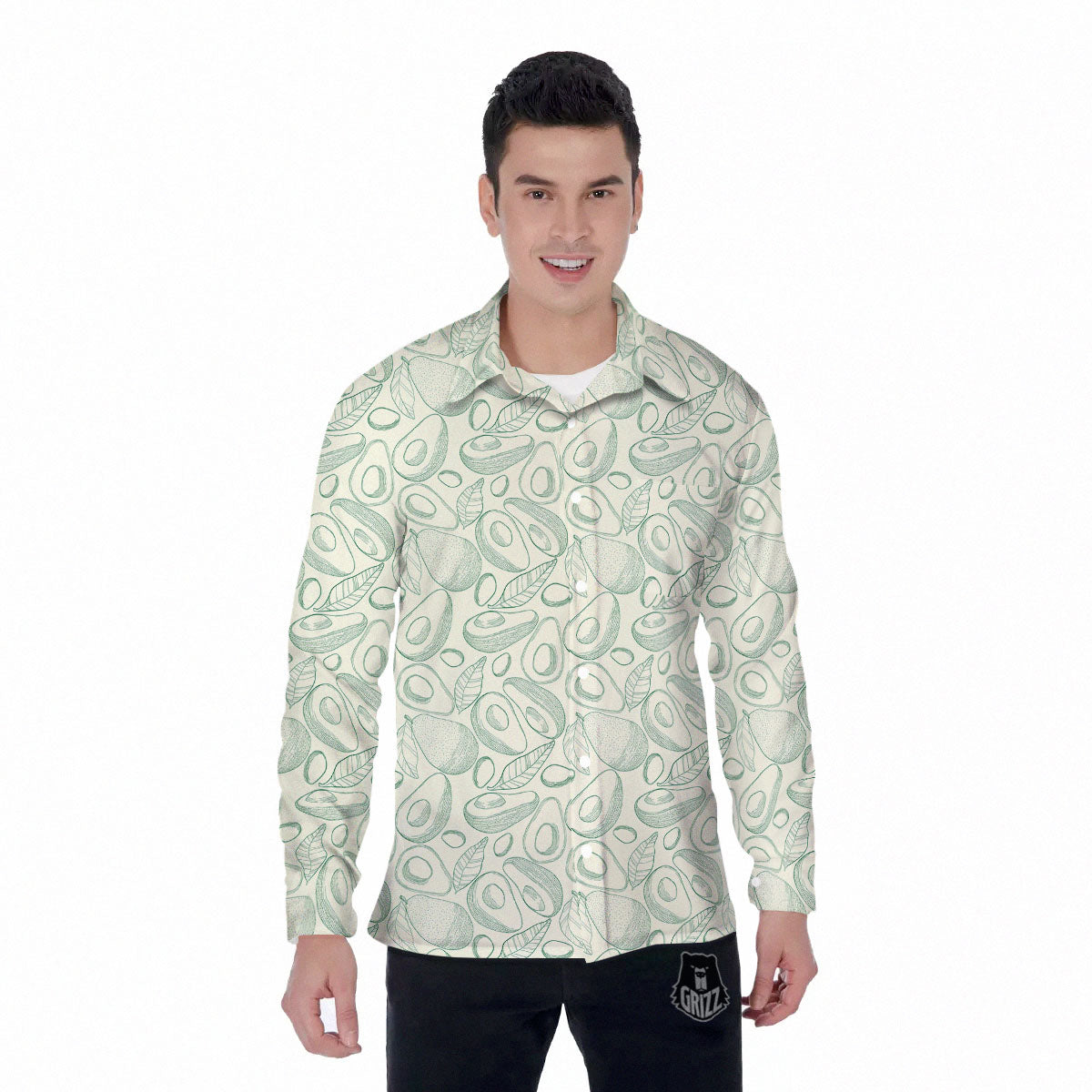 Drawing Avocado Cut In Half Print Men's Long Sleeve Shirts-grizzshop