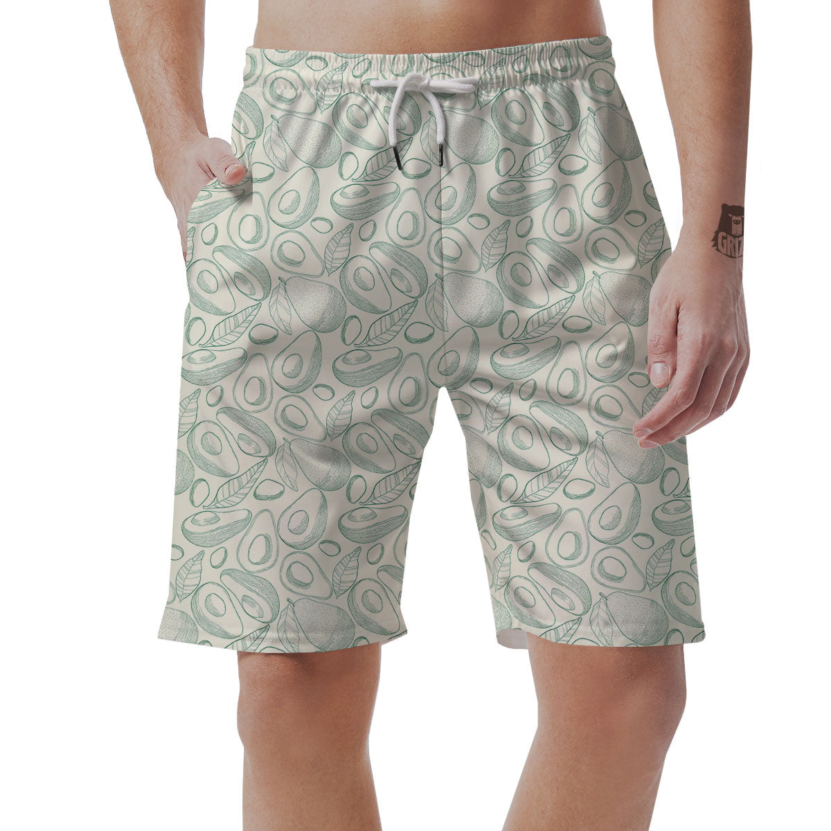 Drawing Avocado Cut In Half Print Men's Shorts-grizzshop