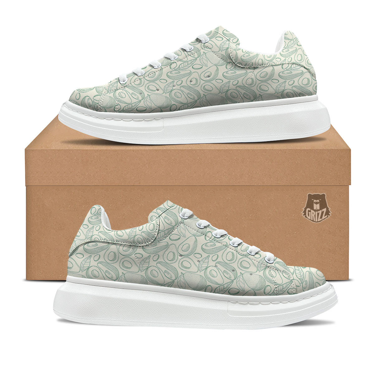 Drawing Avocado Cut In Half Print Platform Shoes-grizzshop