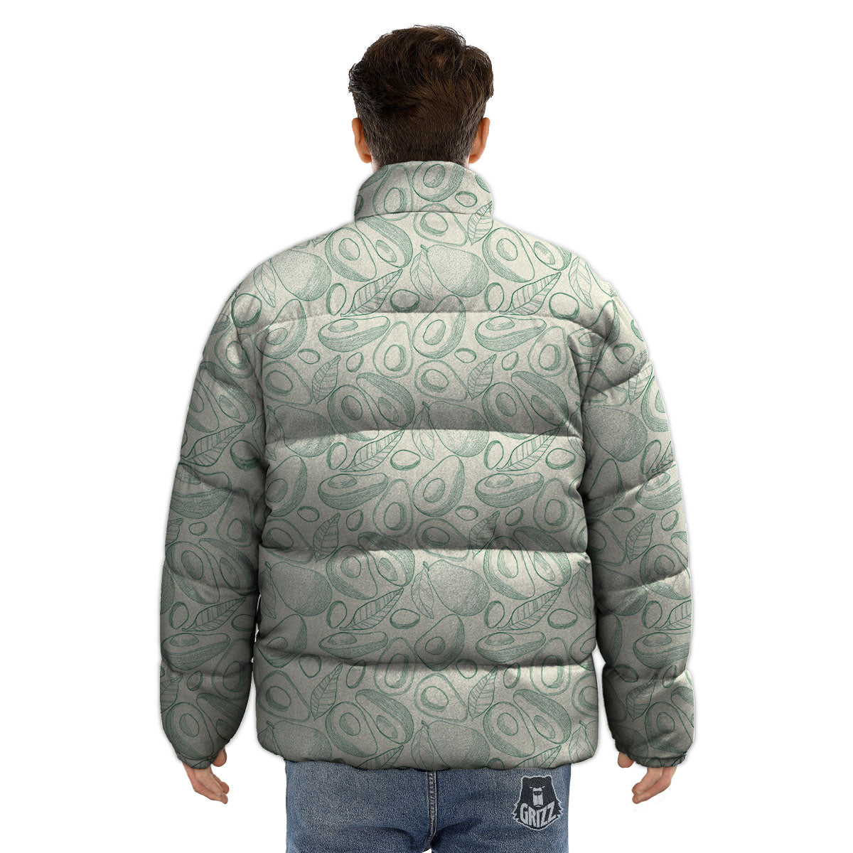 Drawing Avocado Cut In Half Print Puffer Jacket-grizzshop