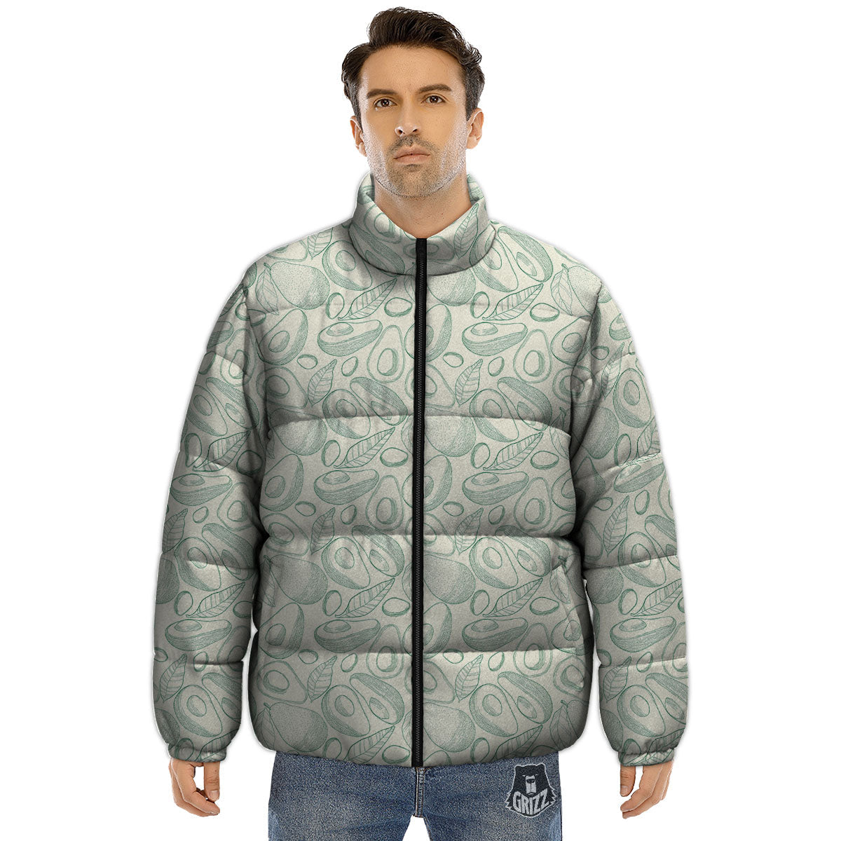 Drawing Avocado Cut In Half Print Puffer Jacket-grizzshop