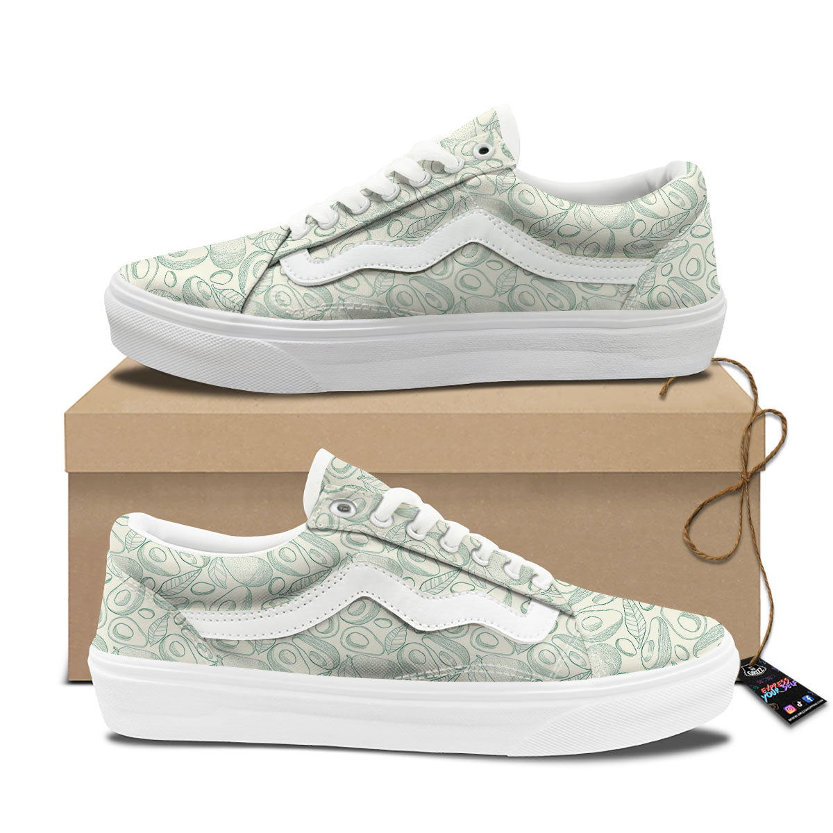 Drawing Avocado Cut In Half Print Skate Shoes-grizzshop