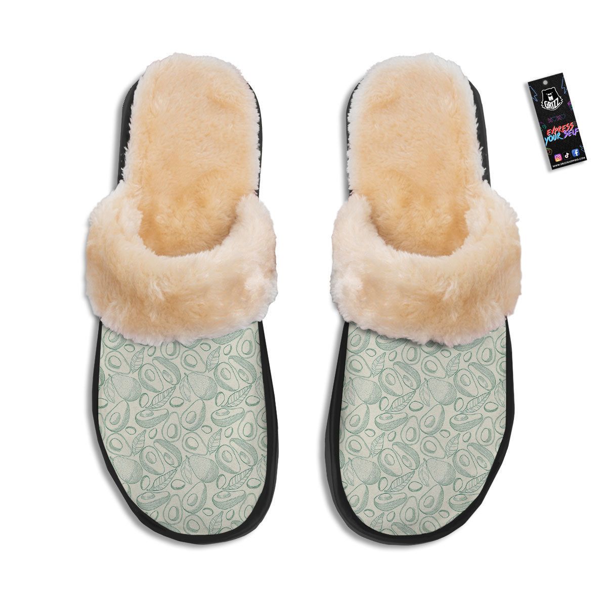 Drawing Avocado Cut In Half Print Slippers-grizzshop