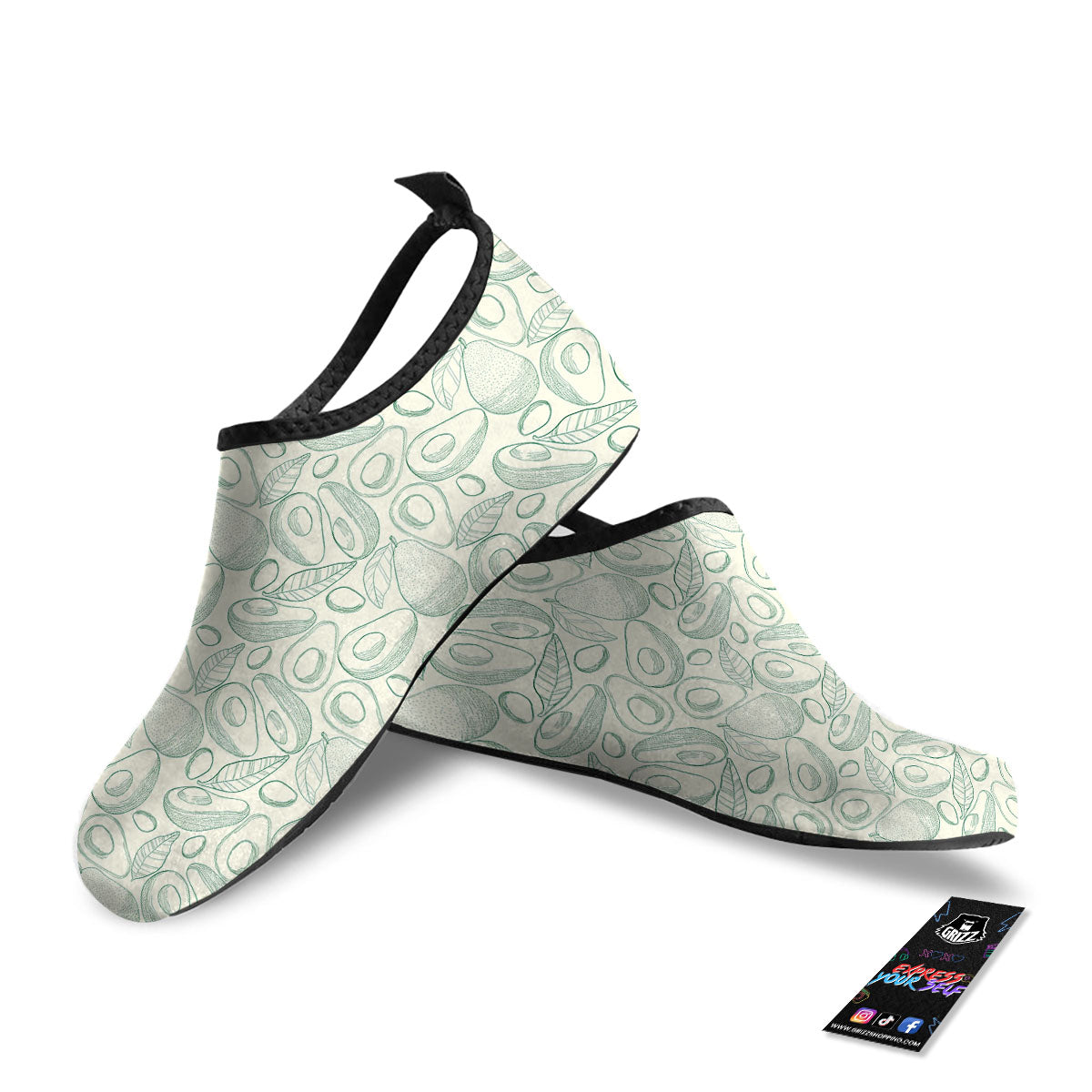 Drawing Avocado Cut In Half Print Water Shoes-grizzshop