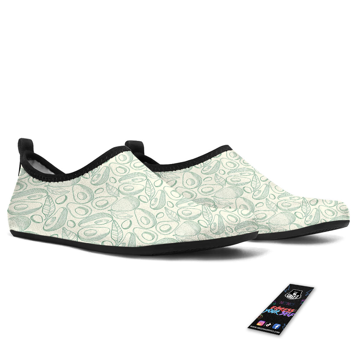 Drawing Avocado Cut In Half Print Water Shoes-grizzshop