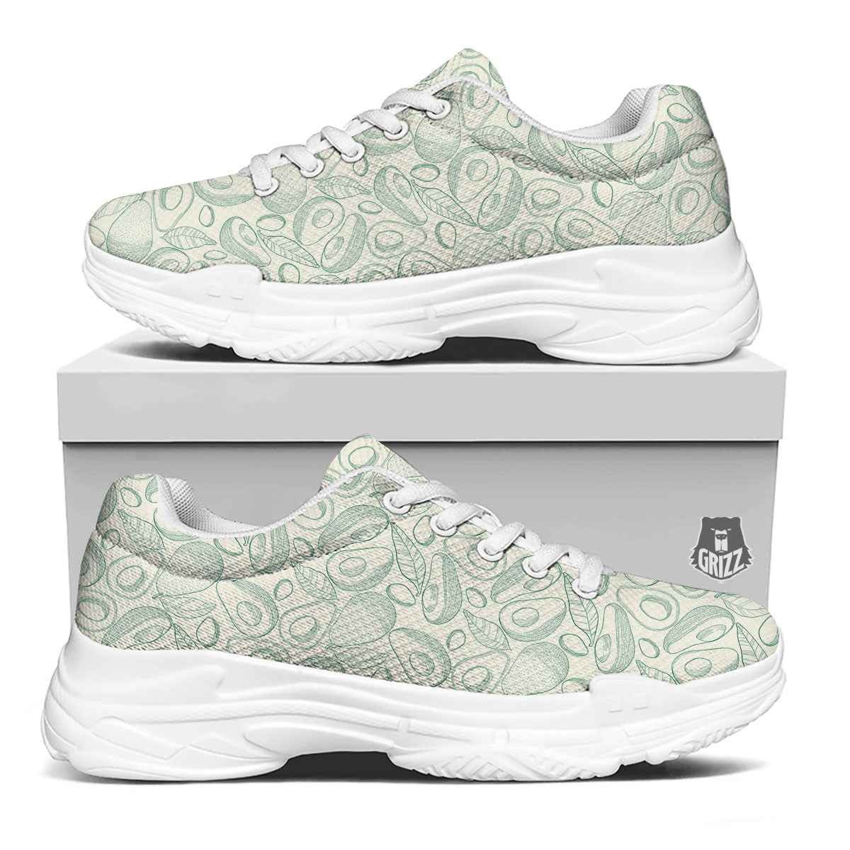 Drawing Avocado Cut In Half Print White Chunky Shoes-grizzshop