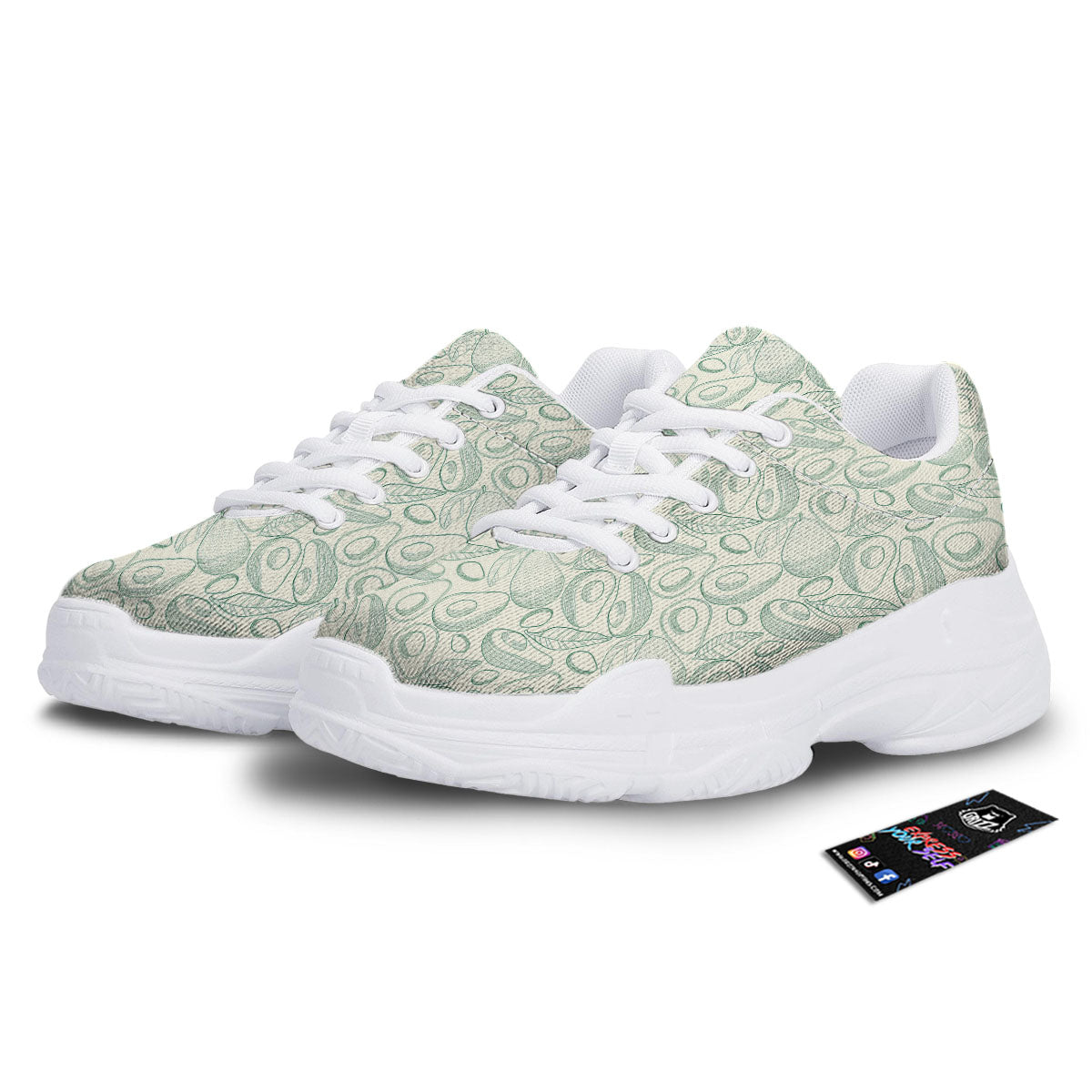 Drawing Avocado Cut In Half Print White Chunky Shoes-grizzshop