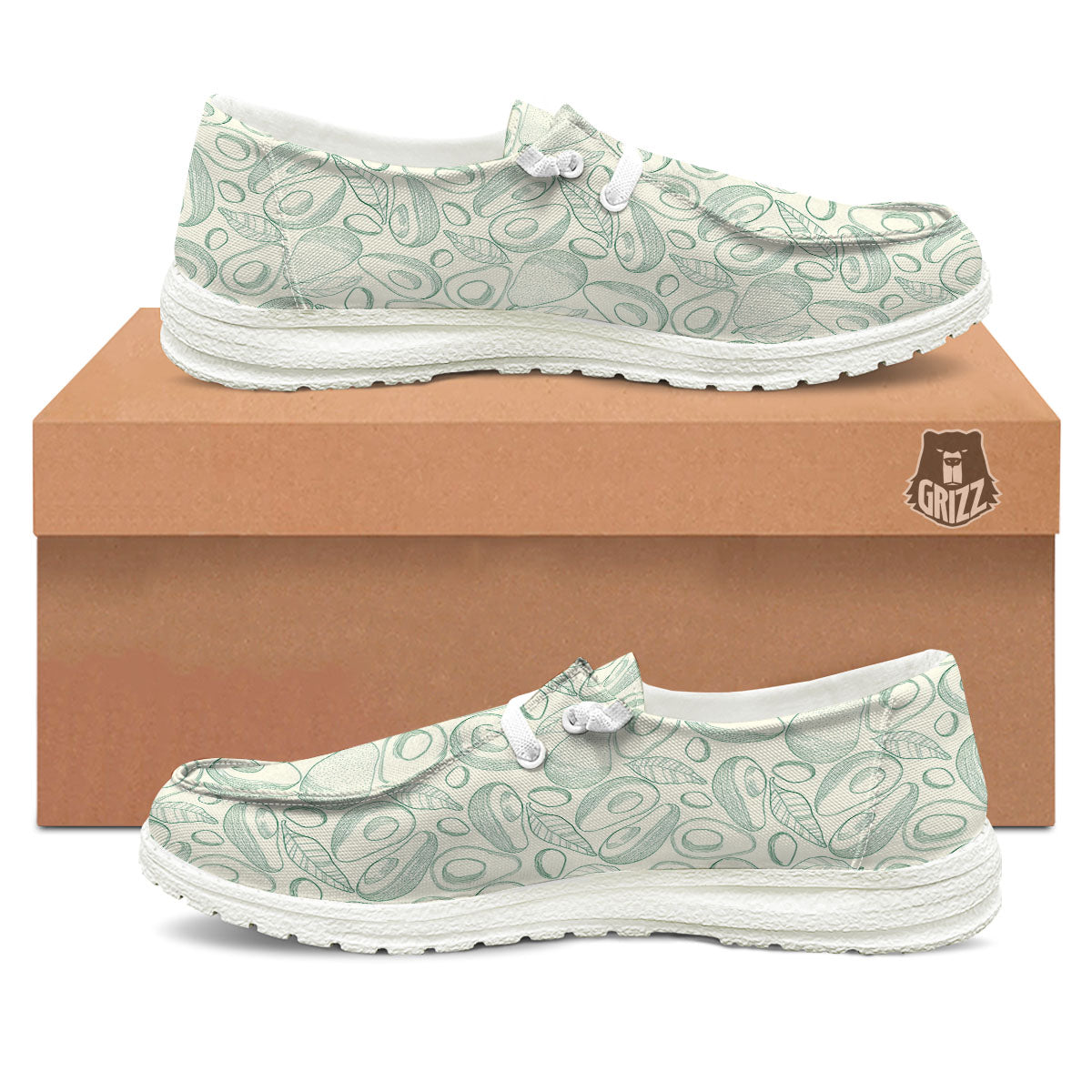 Drawing Avocado Cut In Half Print White Loafers-grizzshop
