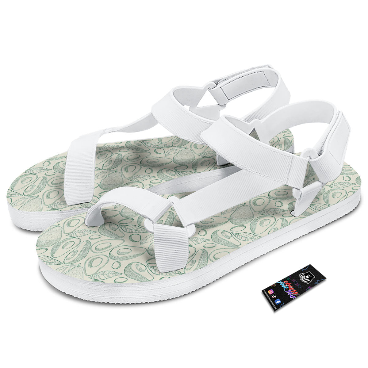 Drawing Avocado Cut In Half Print White Open Toe Sandals-grizzshop