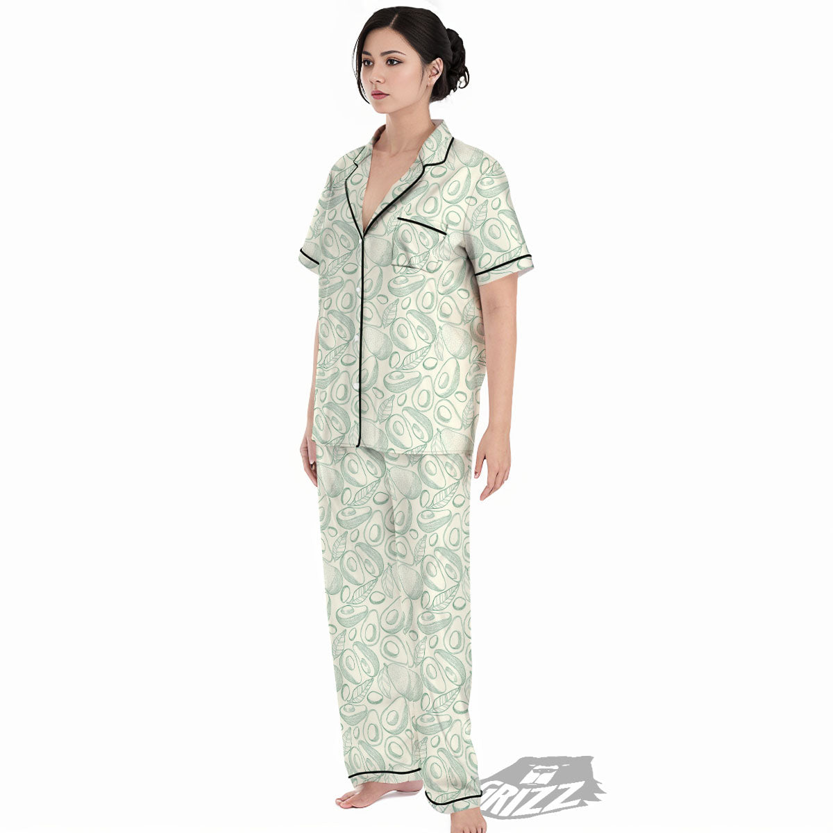 Drawing Avocado Cut In Half Print Women's Pajamas Set-grizzshop