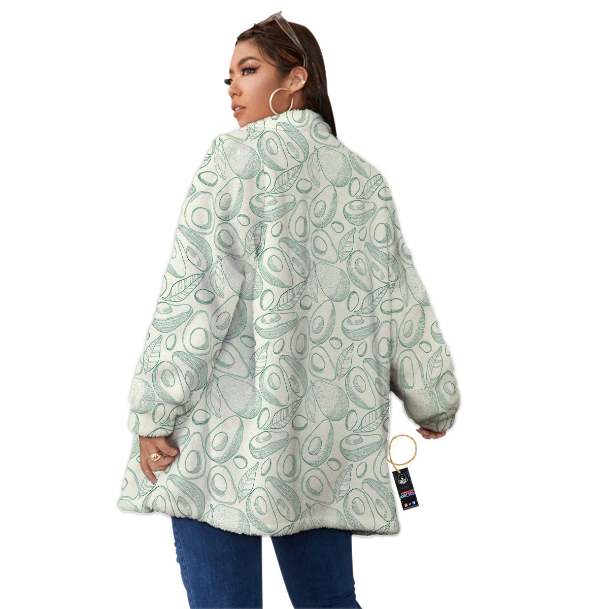 Drawing Avocado Cut In Half Print Women's Sherpa Jacket-grizzshop