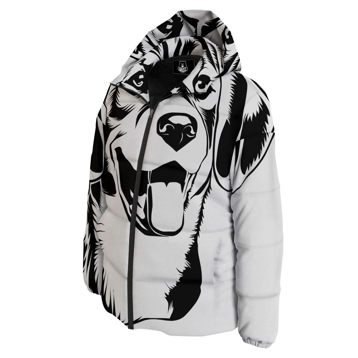 Drawing Beagle White And Black Print Down Jacket-grizzshop