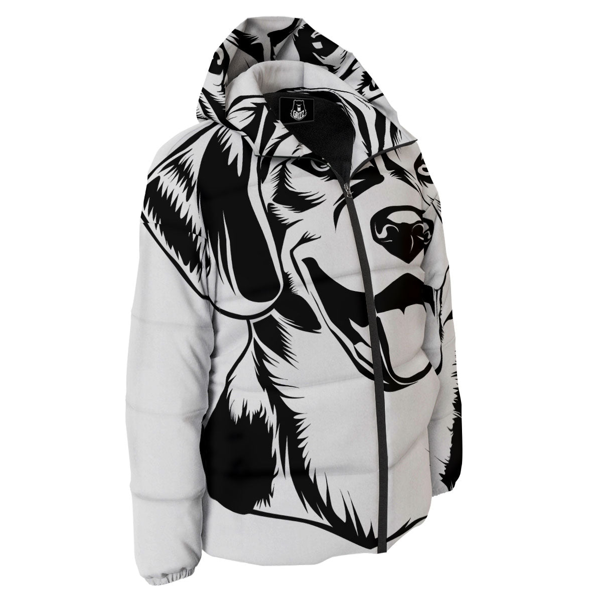 Drawing Beagle White And Black Print Down Jacket-grizzshop
