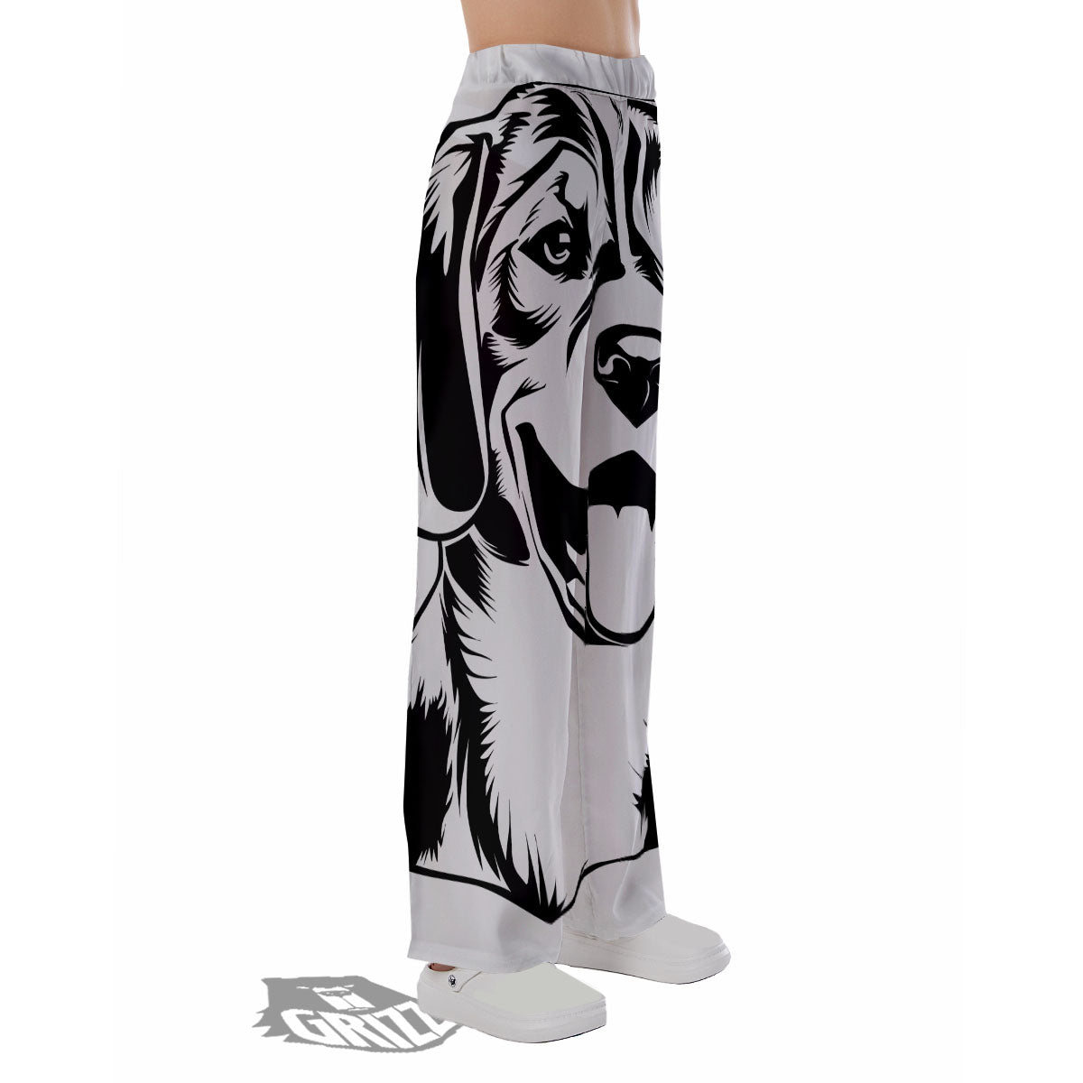 Drawing Beagle White And Black Print Pajama Pants-grizzshop
