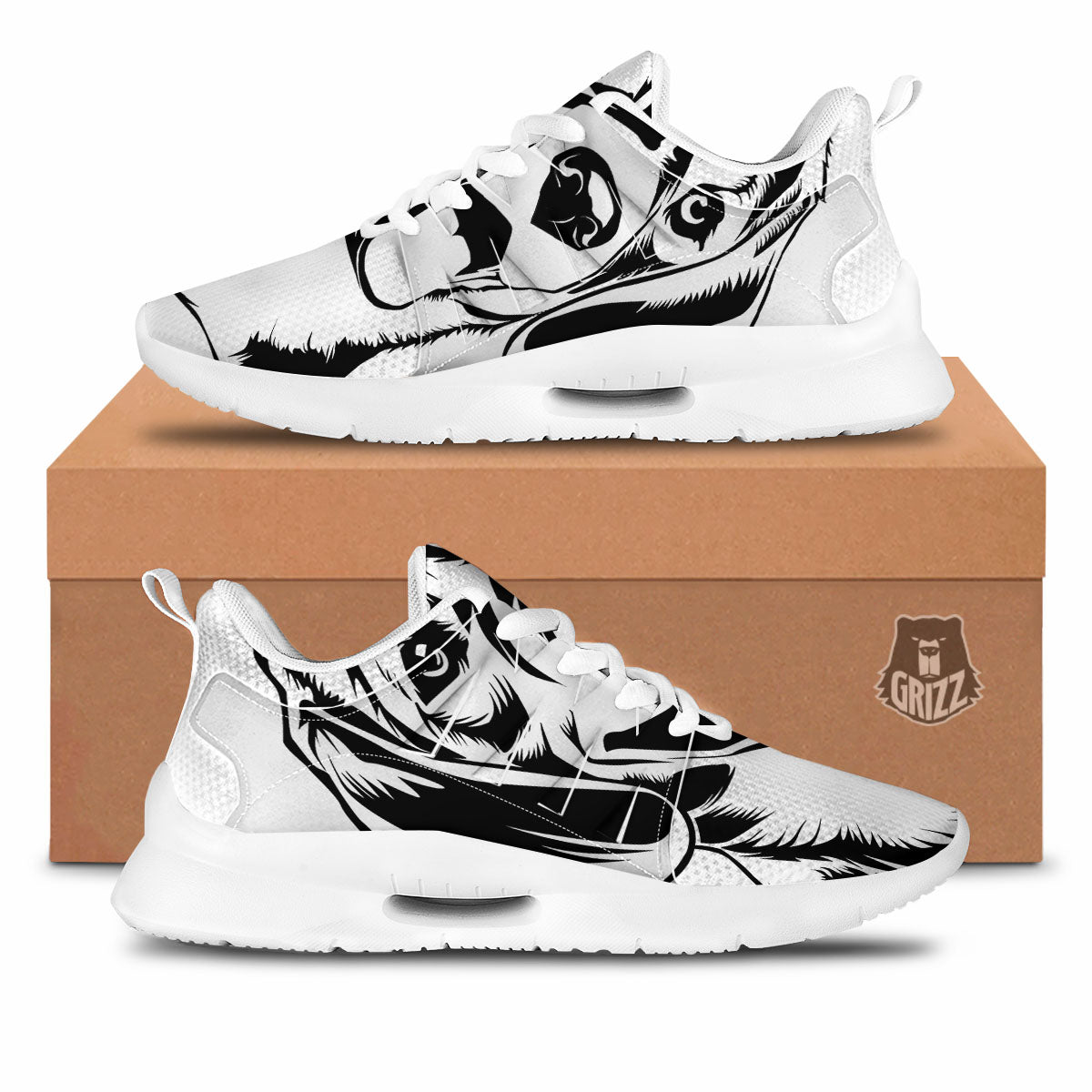 Drawing Beagle White And Black Print Tennis Shoes-grizzshop