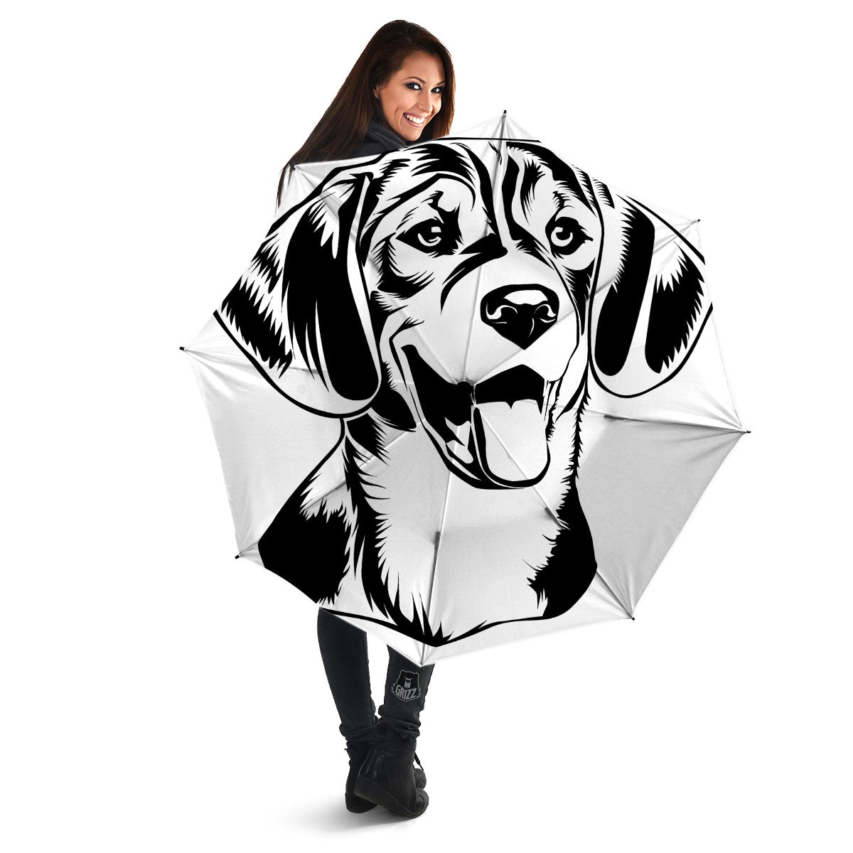 Drawing Beagle White And Black Print Umbrella-grizzshop