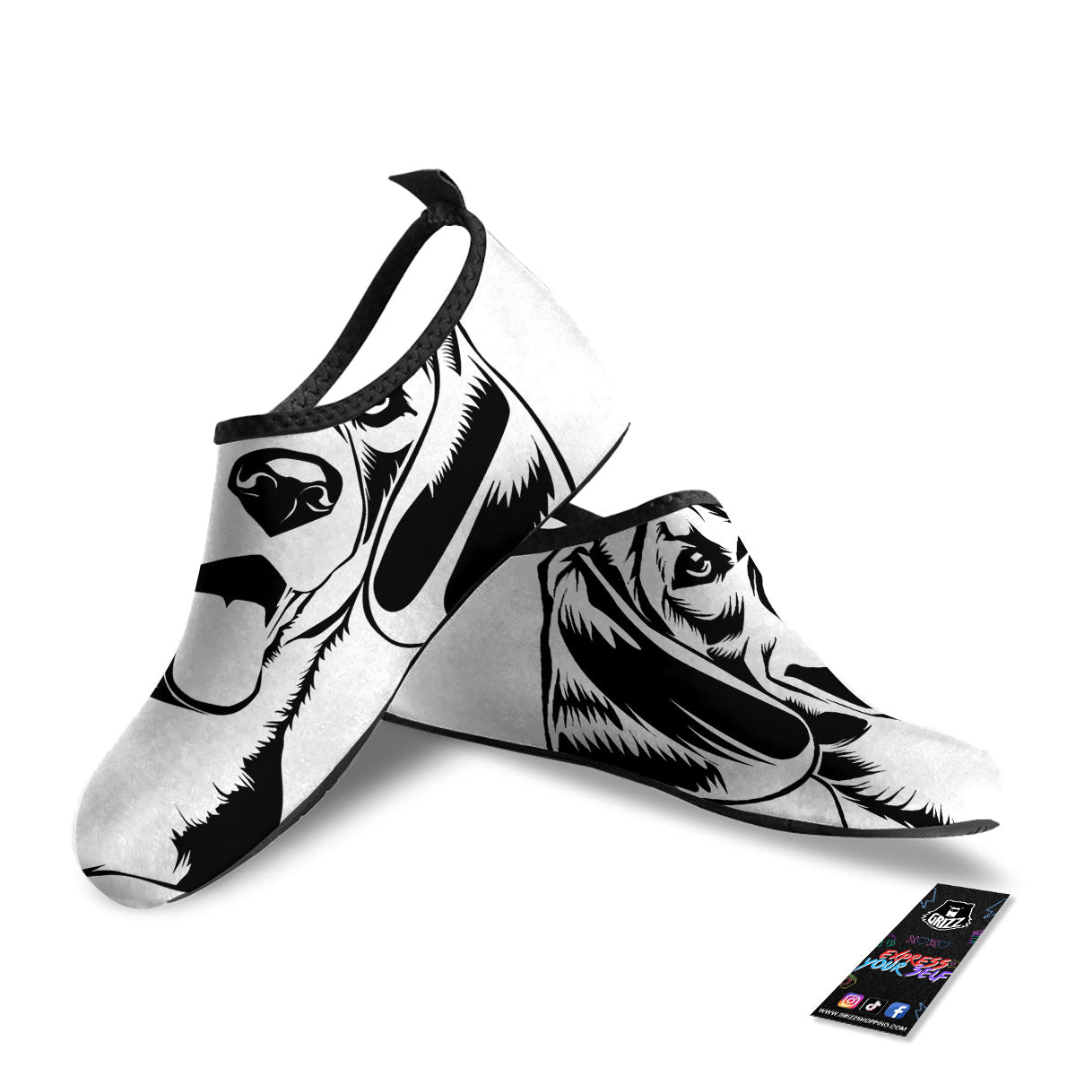 Drawing Beagle White And Black Print Water Shoes-grizzshop