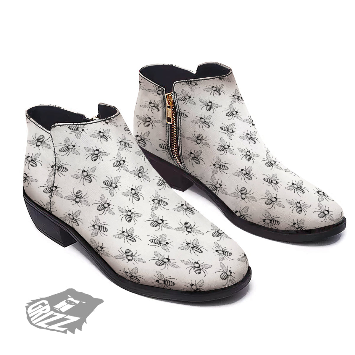 Drawing Bee Print Pattern Ankle Boots-grizzshop