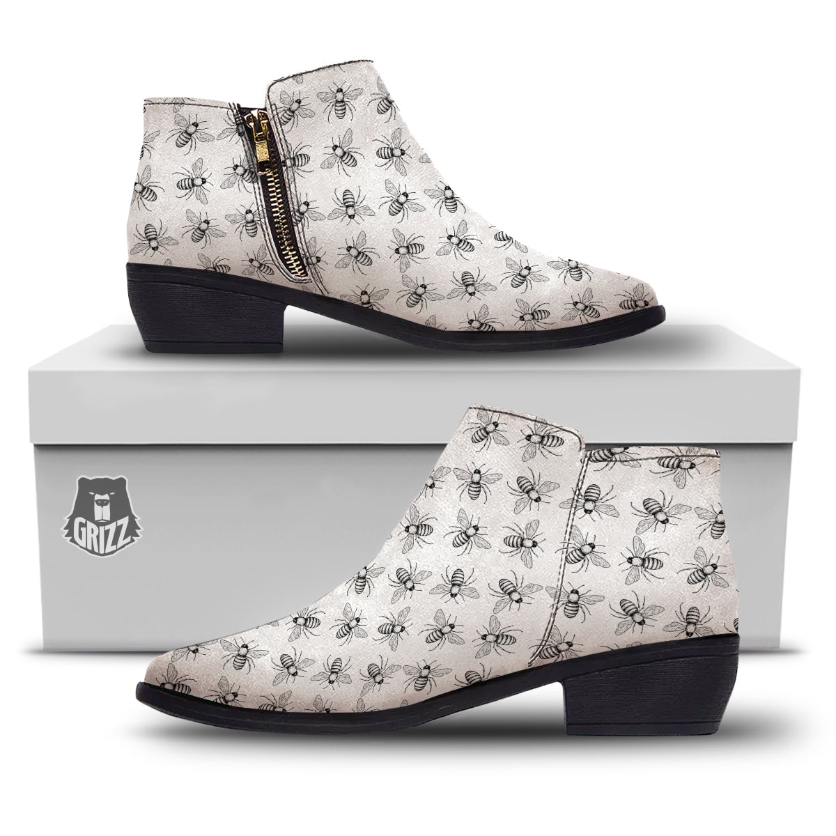 Drawing Bee Print Pattern Ankle Boots-grizzshop