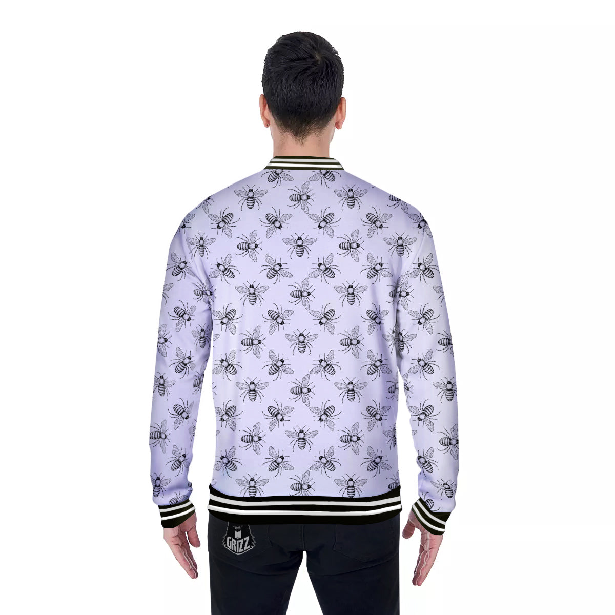 Drawing Bee Print Pattern Baseball Jacket-grizzshop