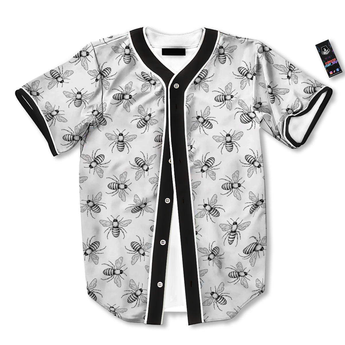 Drawing Bee Print Pattern Baseball Jersey-grizzshop