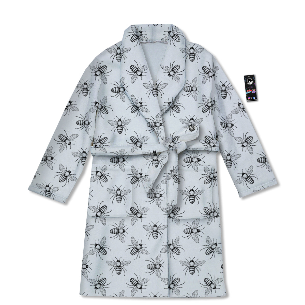 Drawing Bee Print Pattern Bathrobe-grizzshop