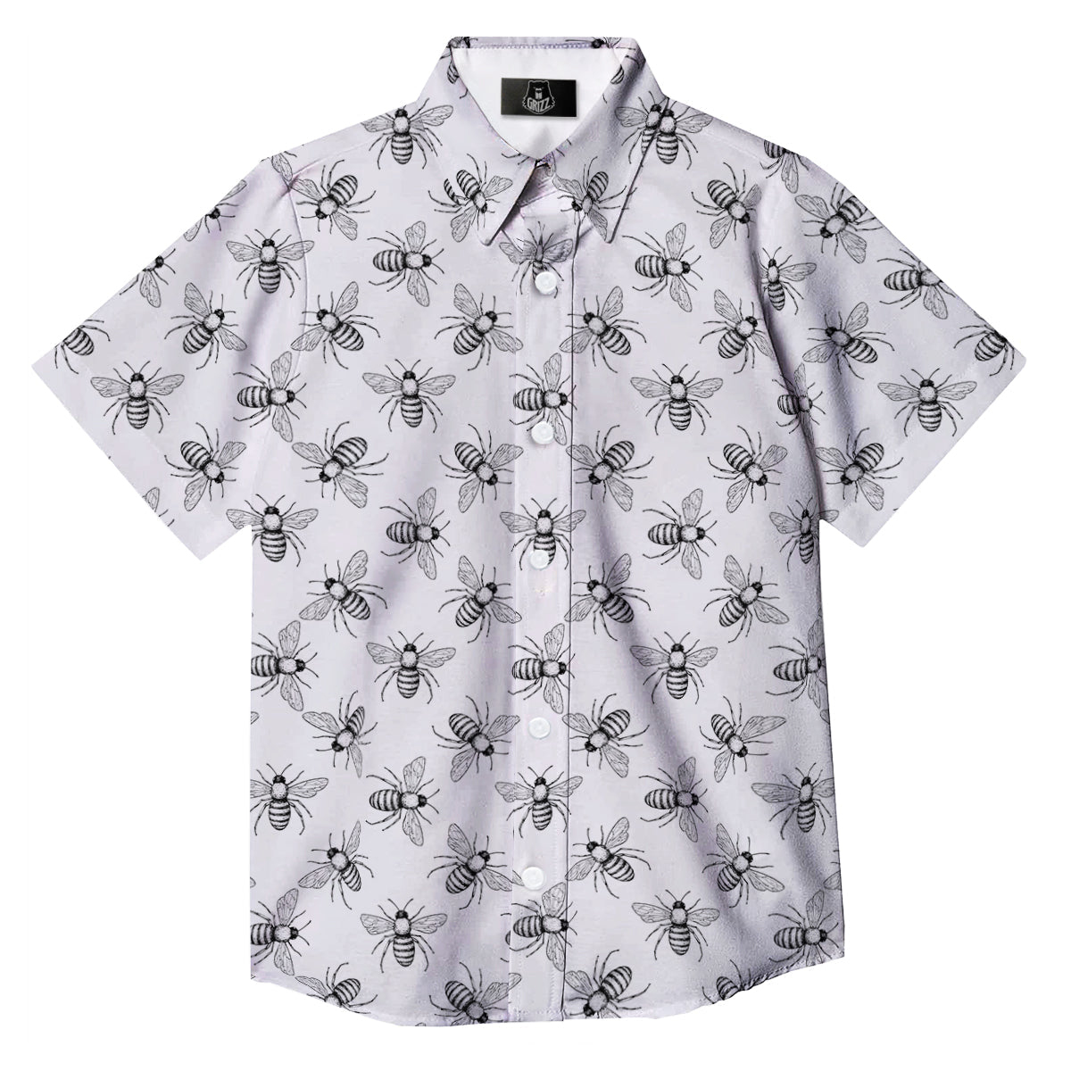 Drawing Bee Print Pattern Button Up Shirt-grizzshop