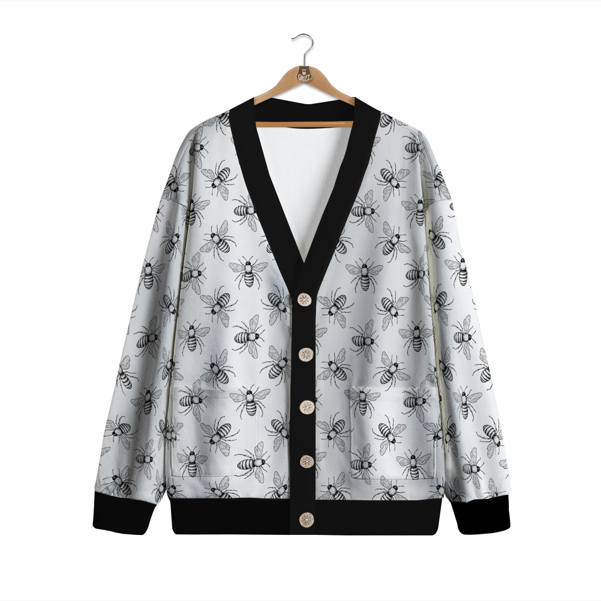 Drawing Bee Print Pattern Cardigan-grizzshop