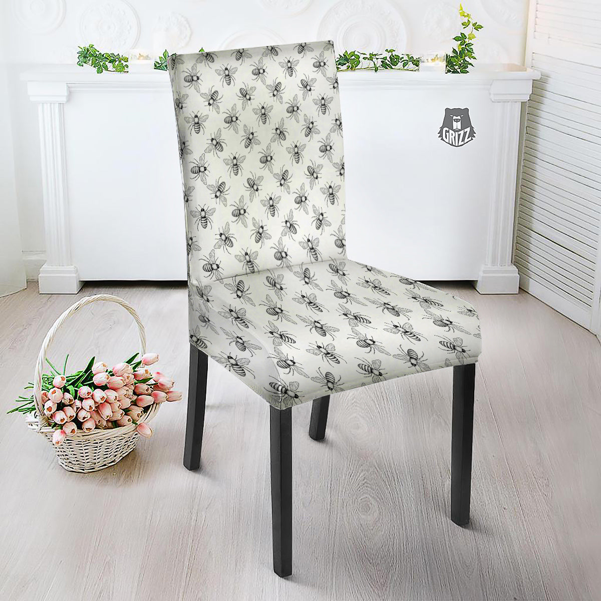 Drawing Bee Print Pattern Dining Chair Slipcover-grizzshop