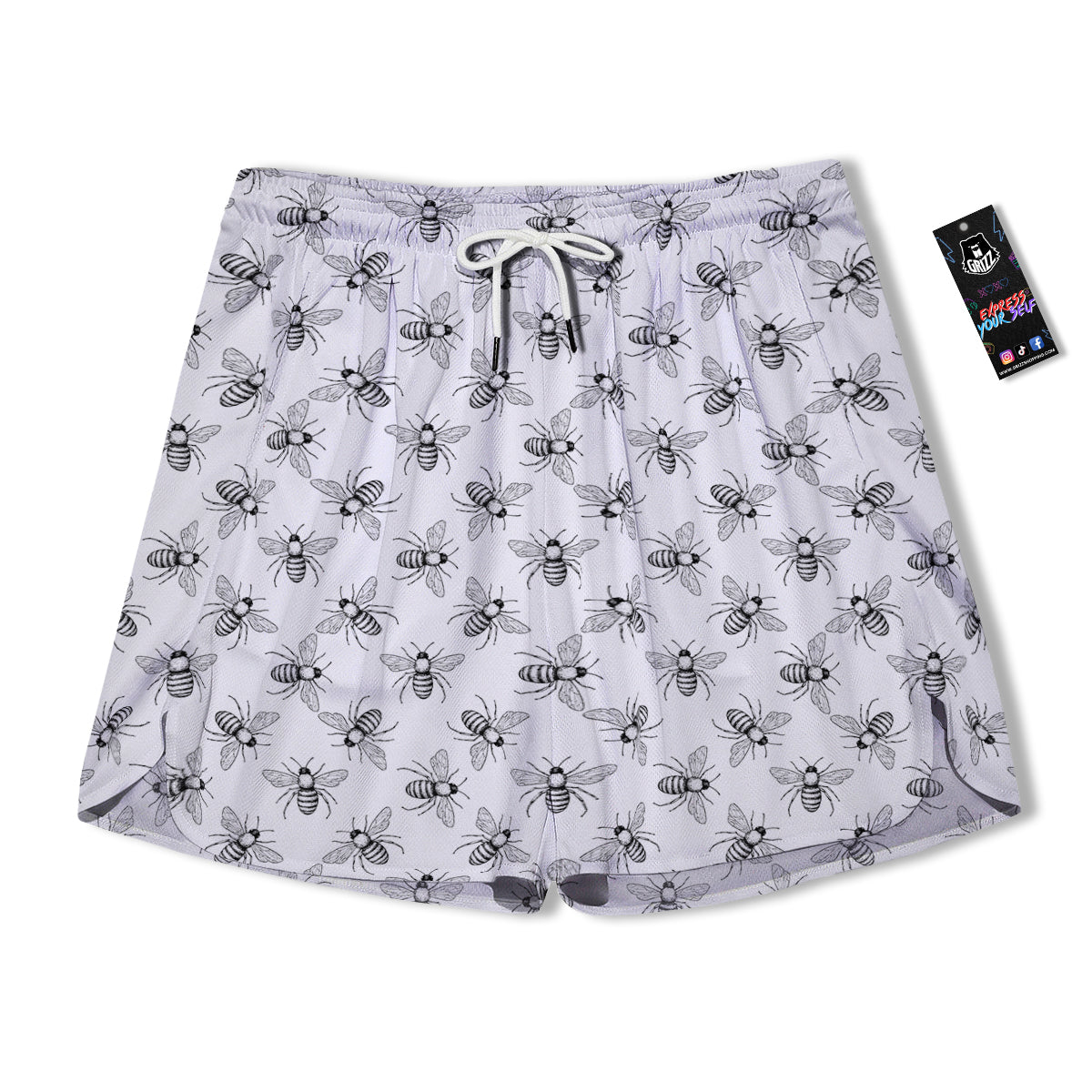 Drawing Bee Print Pattern Men's Running Shorts-grizzshop