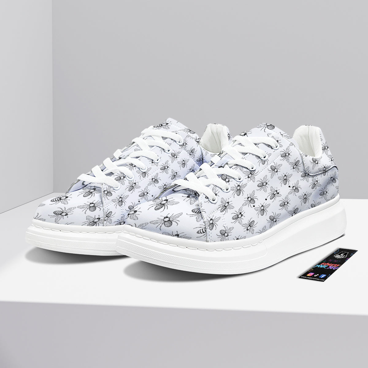 Drawing Bee Print Pattern Platform Shoes-grizzshop