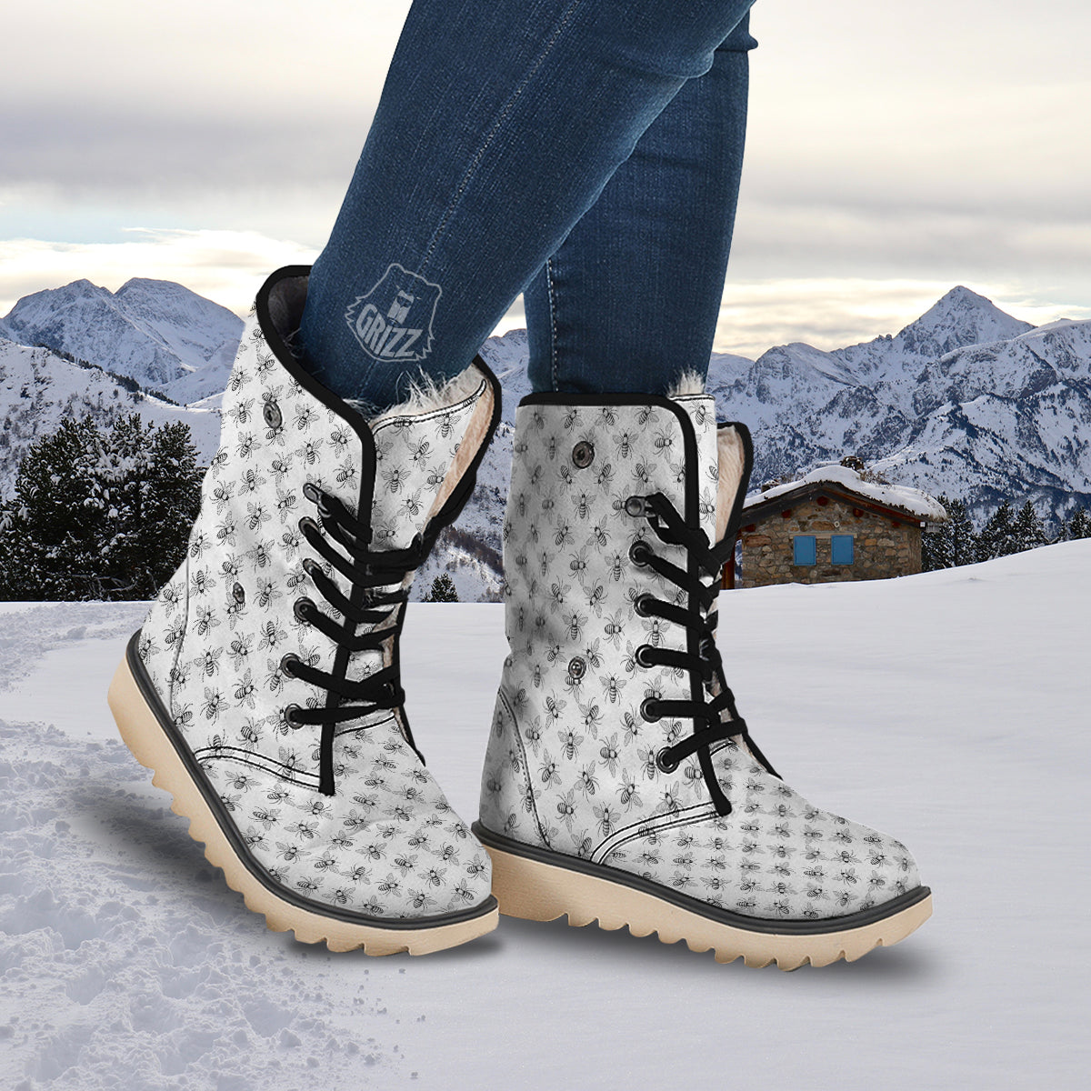 Drawing Bee Print Pattern Snow Boots-grizzshop