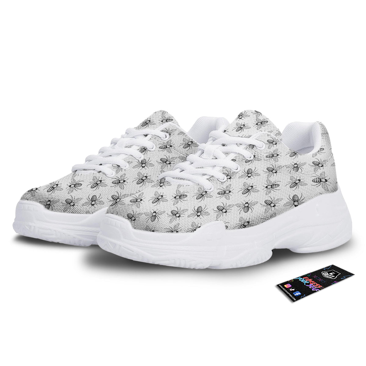 Drawing Bee Print Pattern White Chunky Shoes-grizzshop
