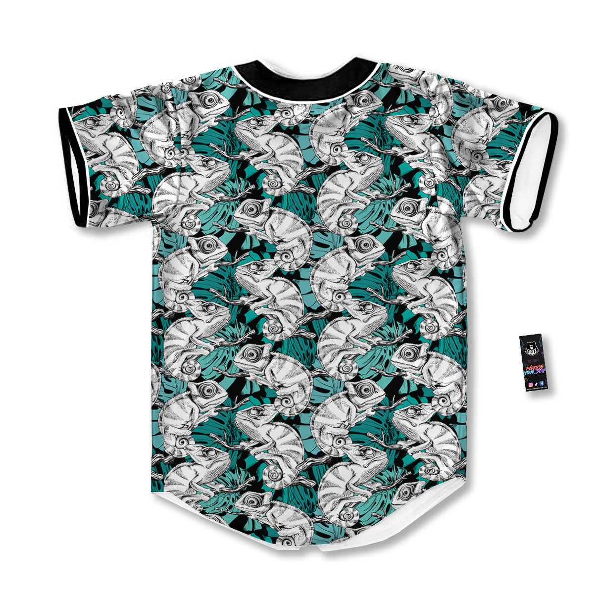 Drawing Chameleon And Monstera Leaf Print Pattern Baseball Jersey-grizzshop