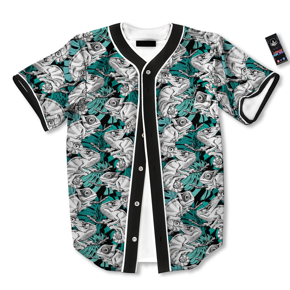 Drawing Chameleon And Monstera Leaf Print Pattern Baseball Jersey-grizzshop