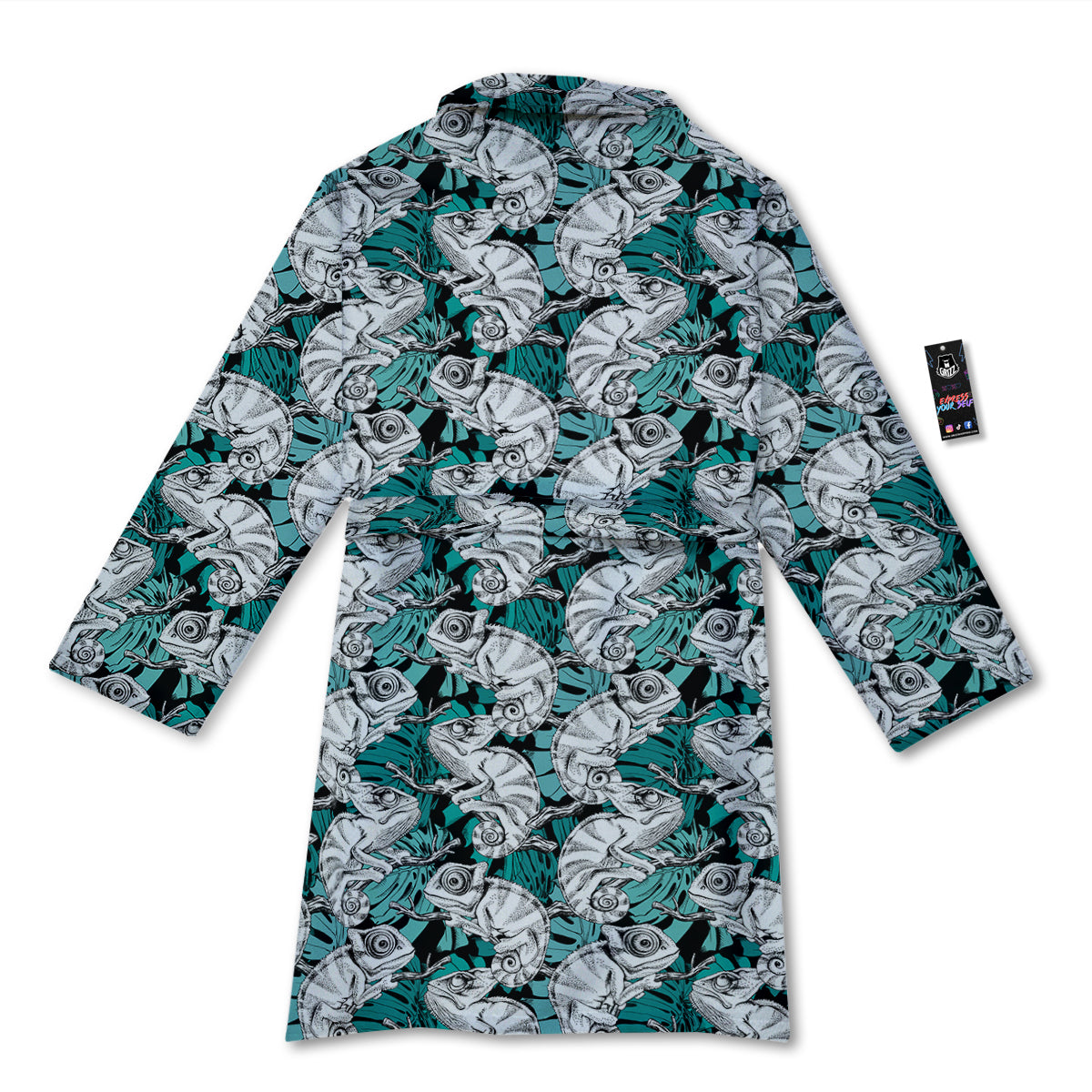 Drawing Chameleon And Monstera Leaf Print Pattern Bathrobe-grizzshop