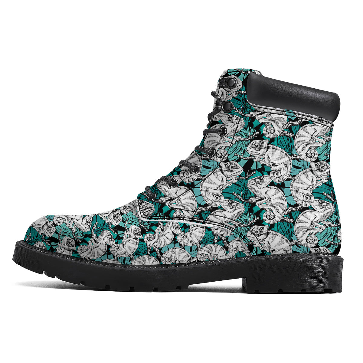 Drawing Chameleon And Monstera Leaf Print Pattern Boots-grizzshop