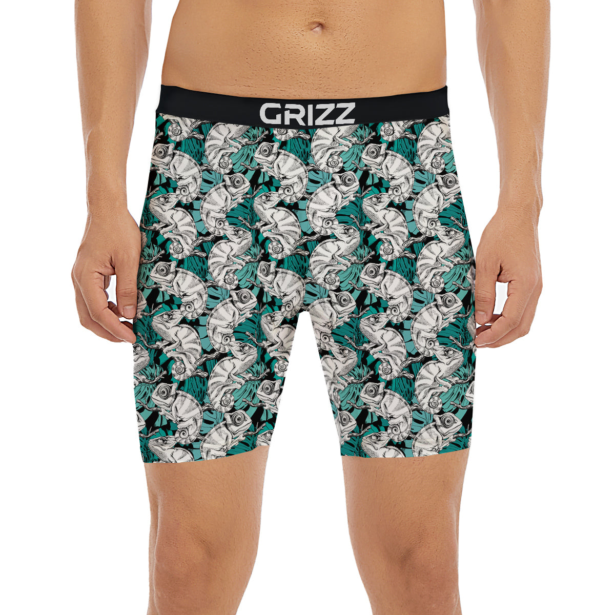 Drawing Chameleon And Monstera Leaf Print Pattern Boxer Briefs-grizzshop