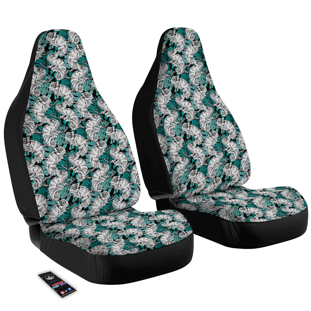 Drawing Chameleon And Monstera Leaf Print Pattern Car Seat Covers-grizzshop