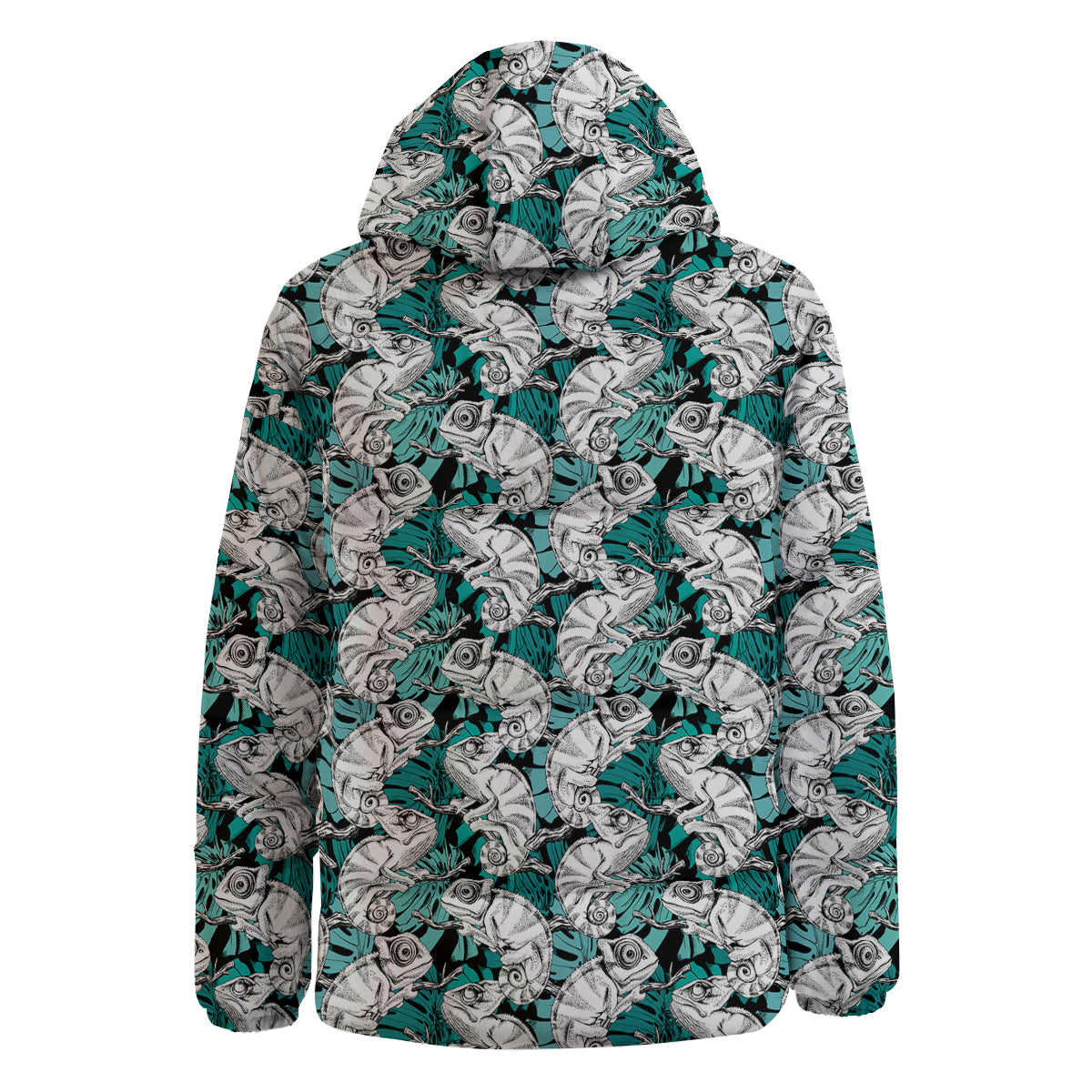 Drawing Chameleon And Monstera Leaf Print Pattern Down Jacket-grizzshop