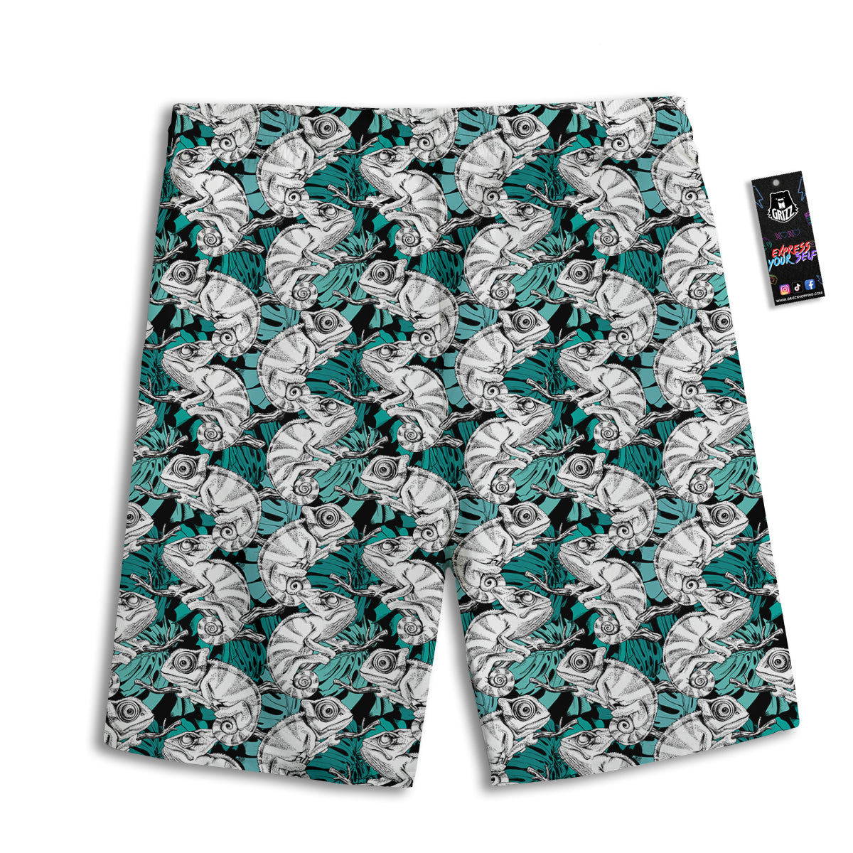 Drawing Chameleon And Monstera Leaf Print Pattern Men's Athletic Shorts