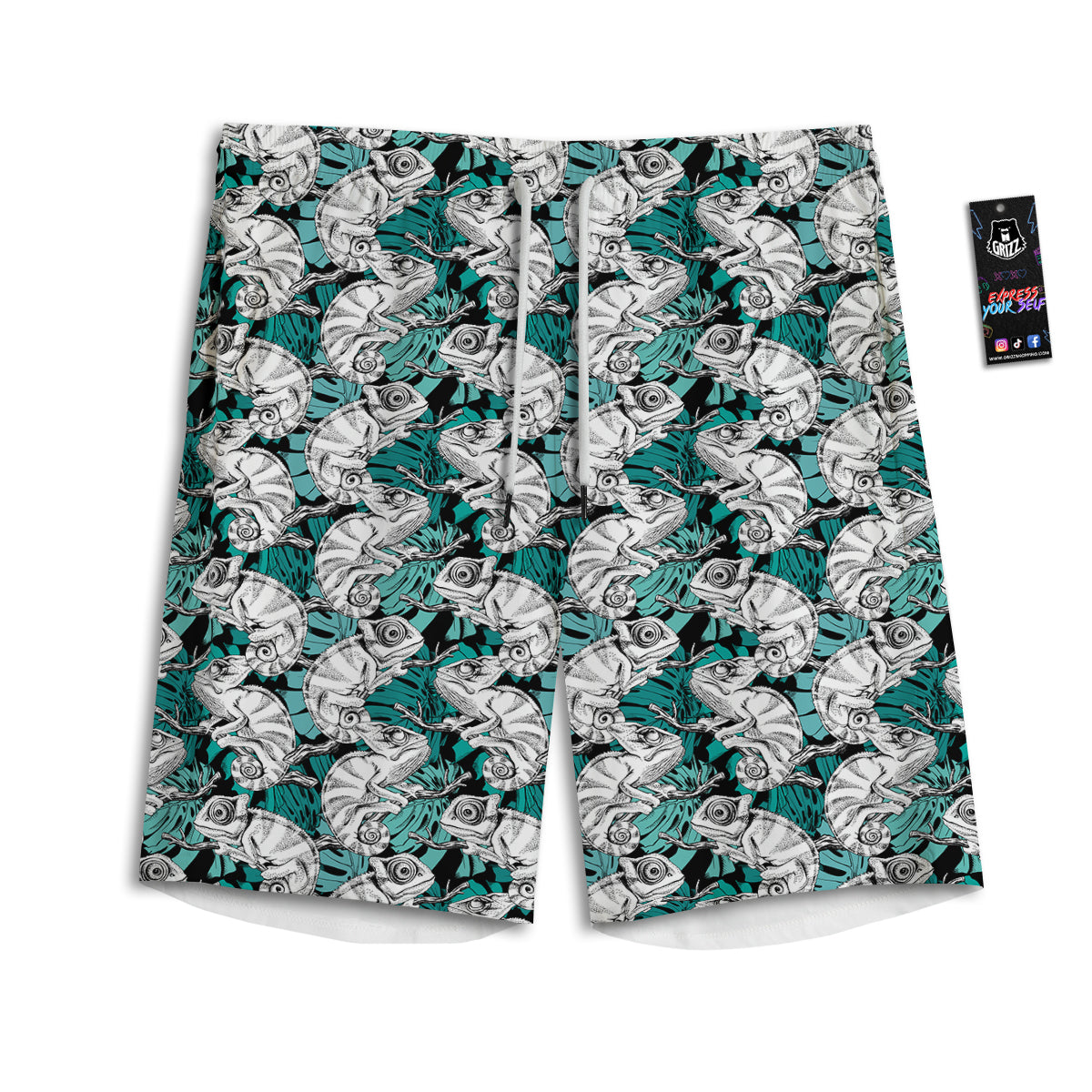 Drawing Chameleon And Monstera Leaf Print Pattern Men's Athletic Shorts