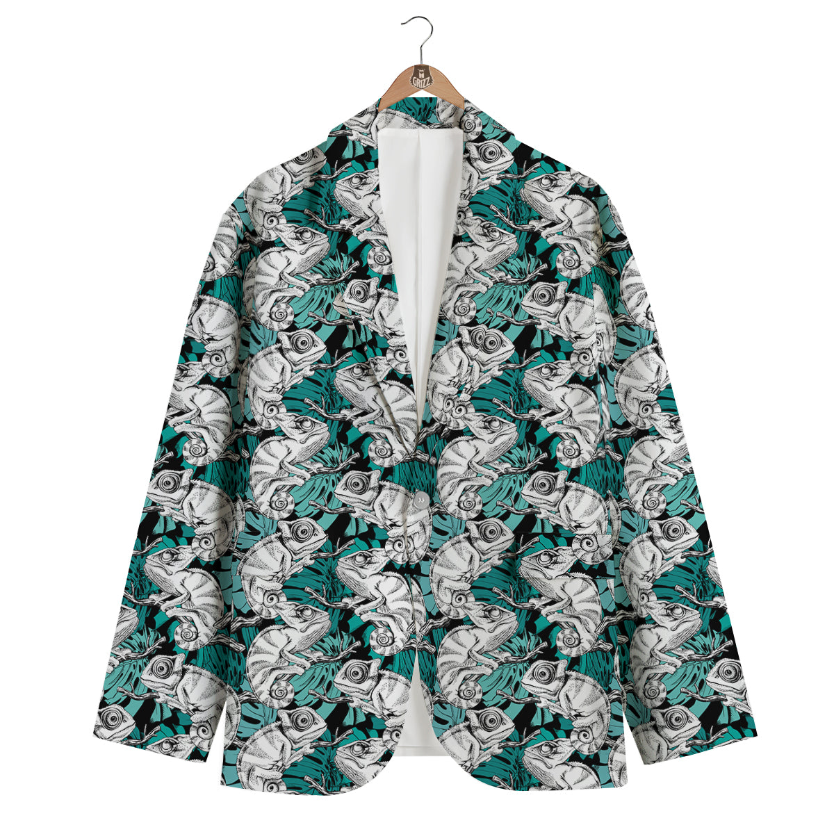 Drawing Chameleon And Monstera Leaf Print Pattern Men's Blazer-grizzshop