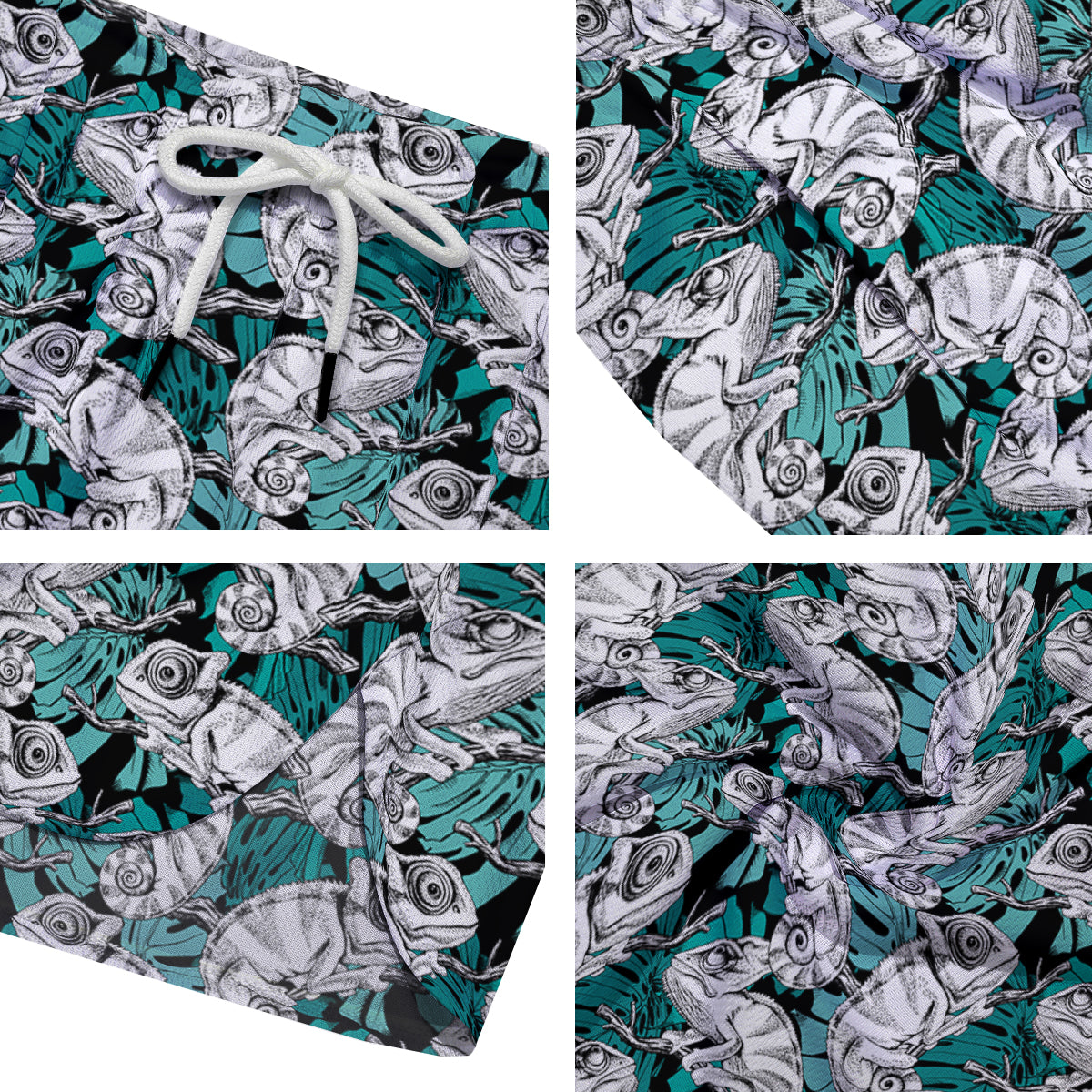 Drawing Chameleon And Monstera Leaf Print Pattern Men's Running Shorts-grizzshop