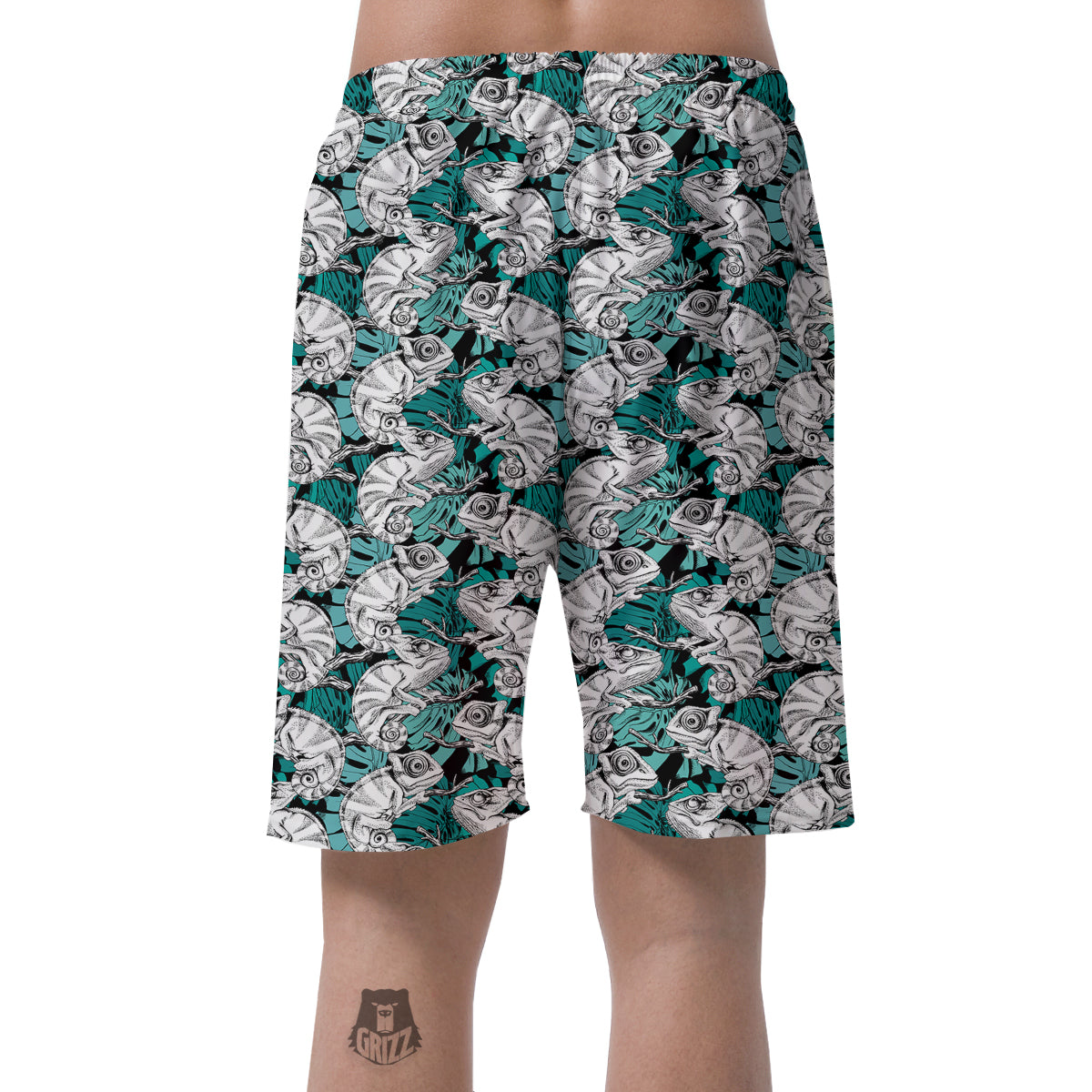 Drawing Chameleon And Monstera Leaf Print Pattern Men's Shorts-grizzshop