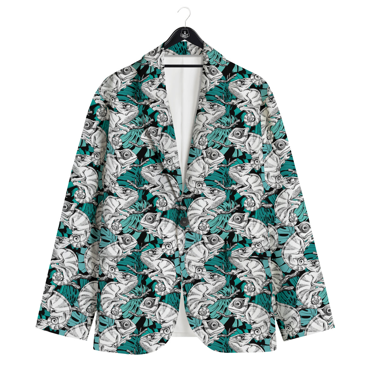 Drawing Chameleon And Monstera Leaf Print Pattern Men's Sport Coat-grizzshop