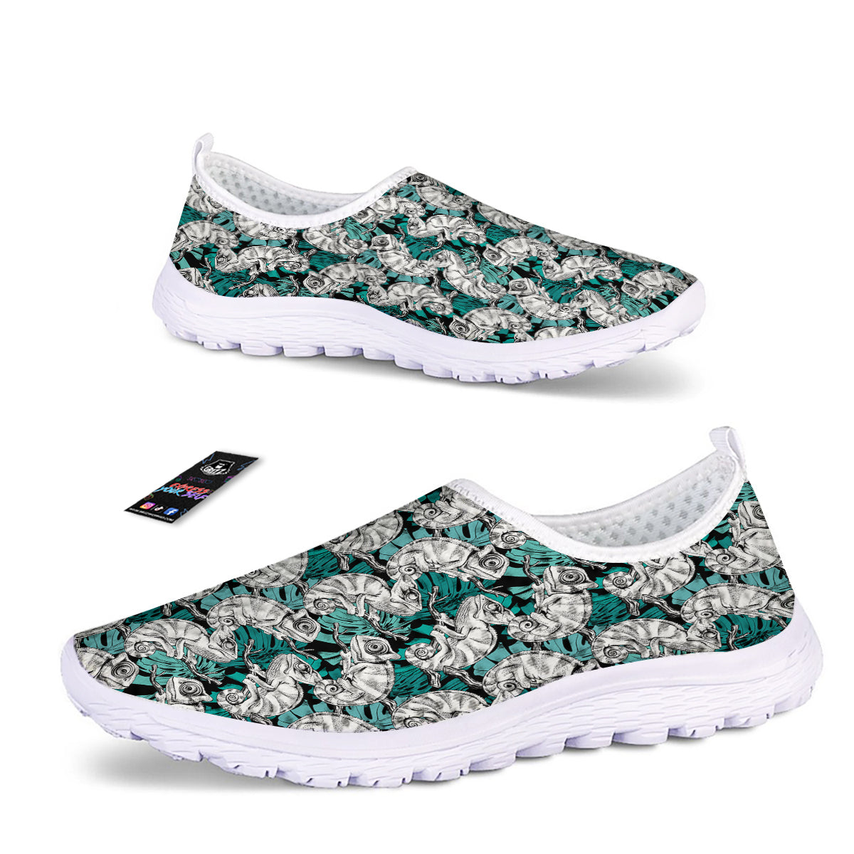 Drawing Chameleon And Monstera Leaf Print Pattern Nurse Shoes-grizzshop
