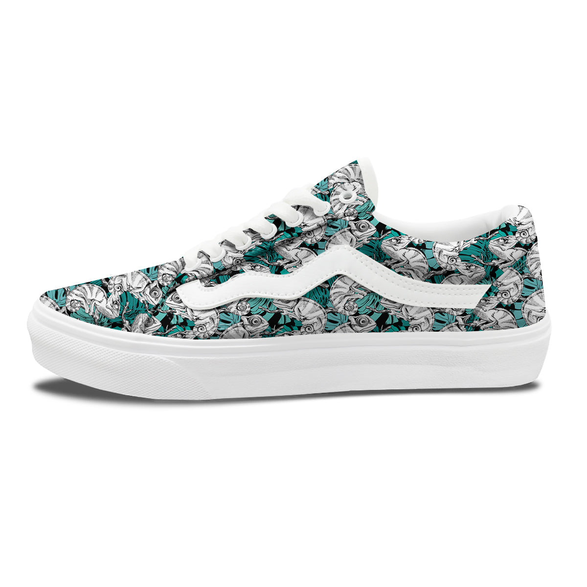 Drawing Chameleon And Monstera Leaf Print Pattern Skate Shoes-grizzshop