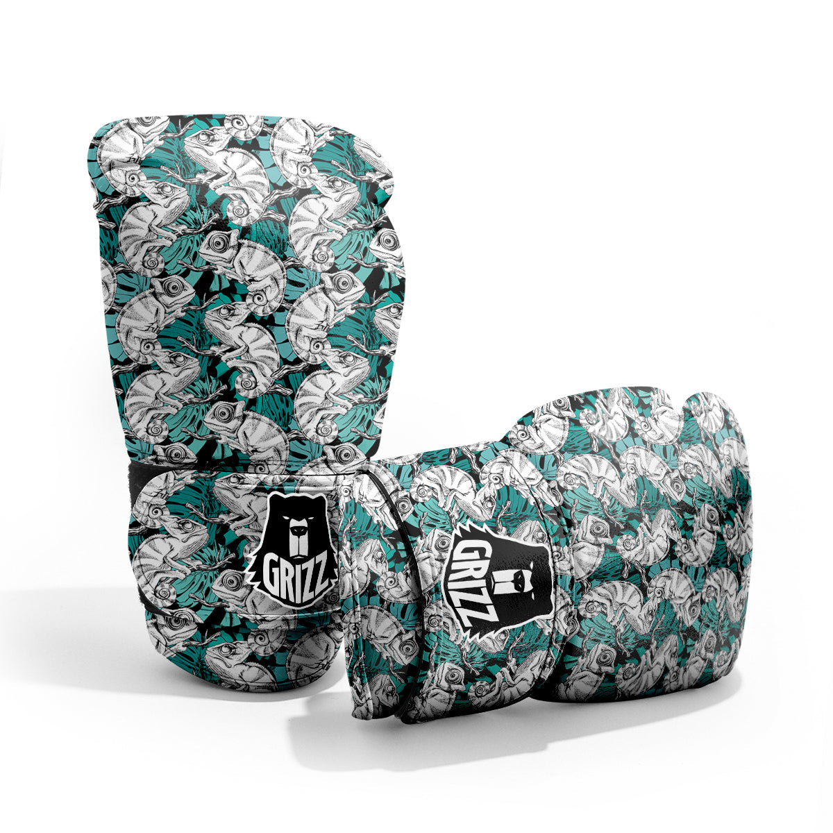 Drawing Chameleon And Monstera Leaf Print Pattern Pro Boxing Glove