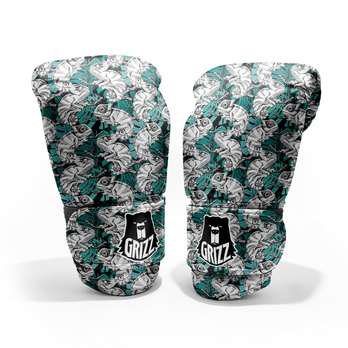 Drawing Chameleon And Monstera Leaf Print Pattern Pro Boxing Glove